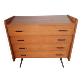 Vintage light oak chest of drawers, brass base