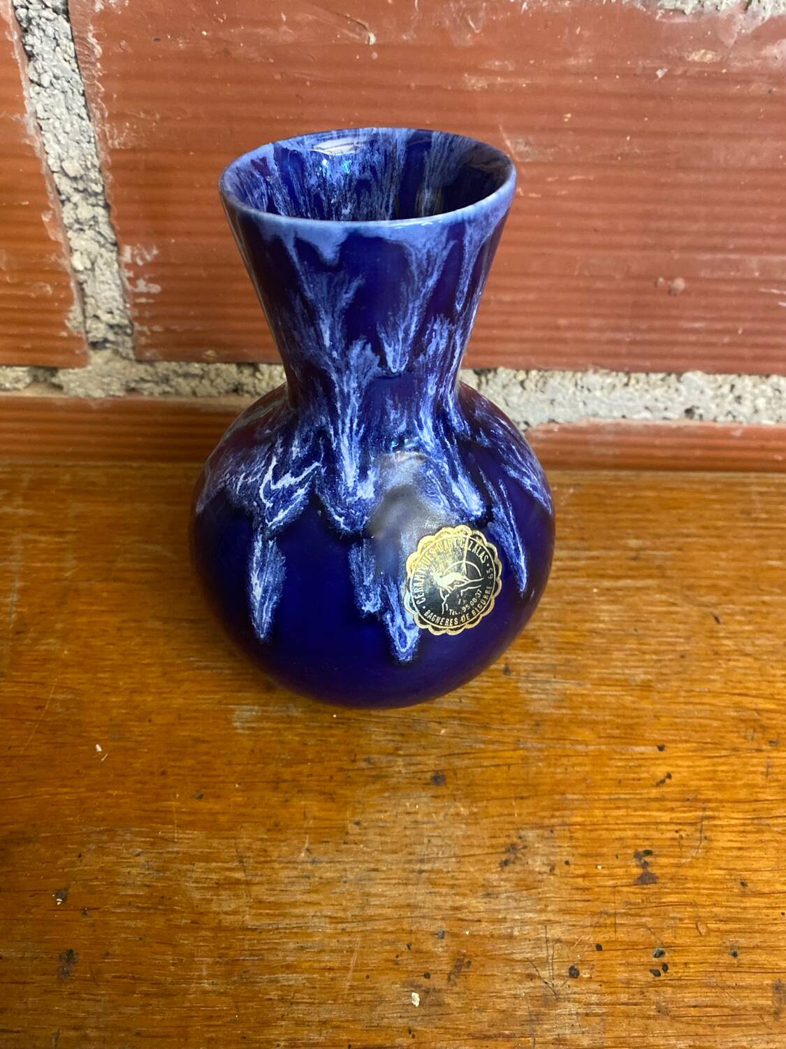 Vase ancien cazalas porcelaine bleue vintage