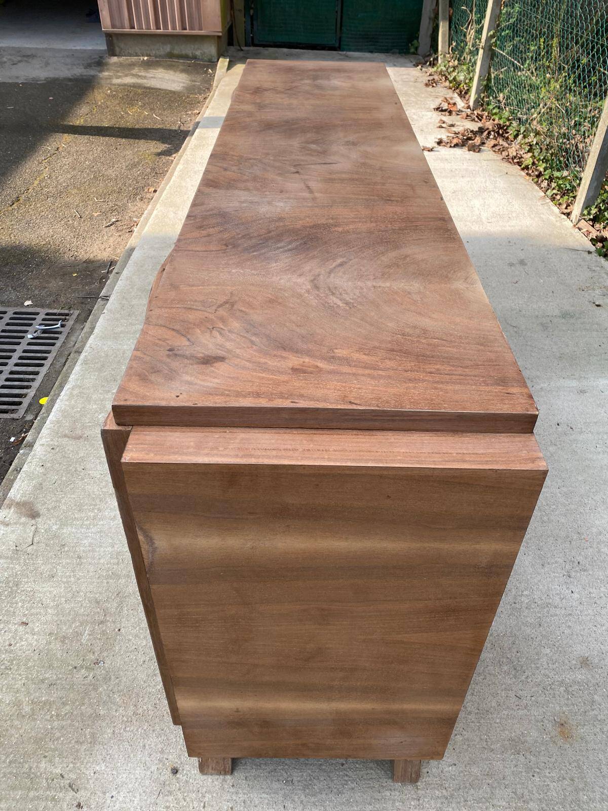 Art Deco sideboard with 4 doors, renovated in raw oak wood, 200cm