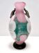 Postmodern Pink, Green and White Hand Blown Scavo Glass Vase, Murano, Italy