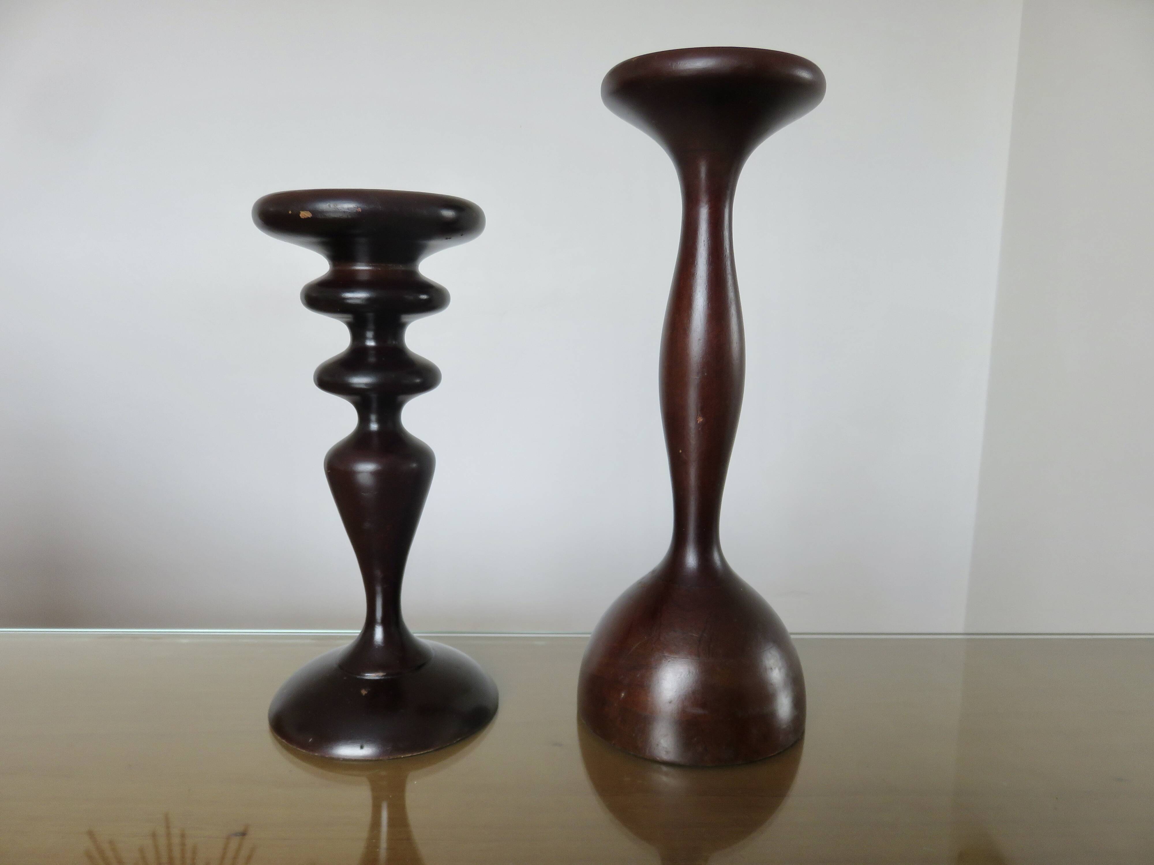 Paire de bougeoirs scandinaves en bois, années 70-80