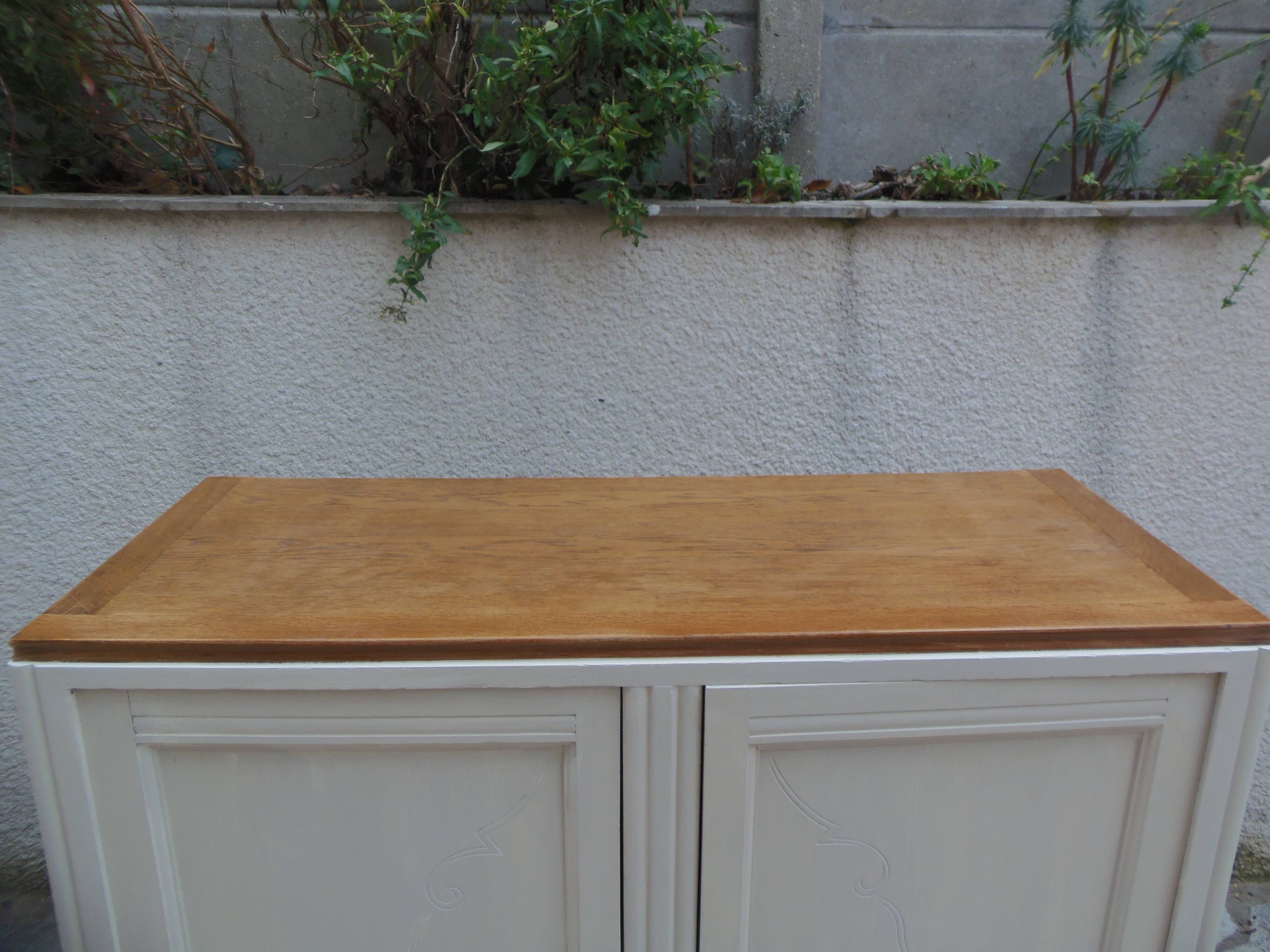 Vintage beige sideboard, oak top.