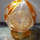 Old Transparent & Orange Cut Crystal Vase Vintage Flower Decor