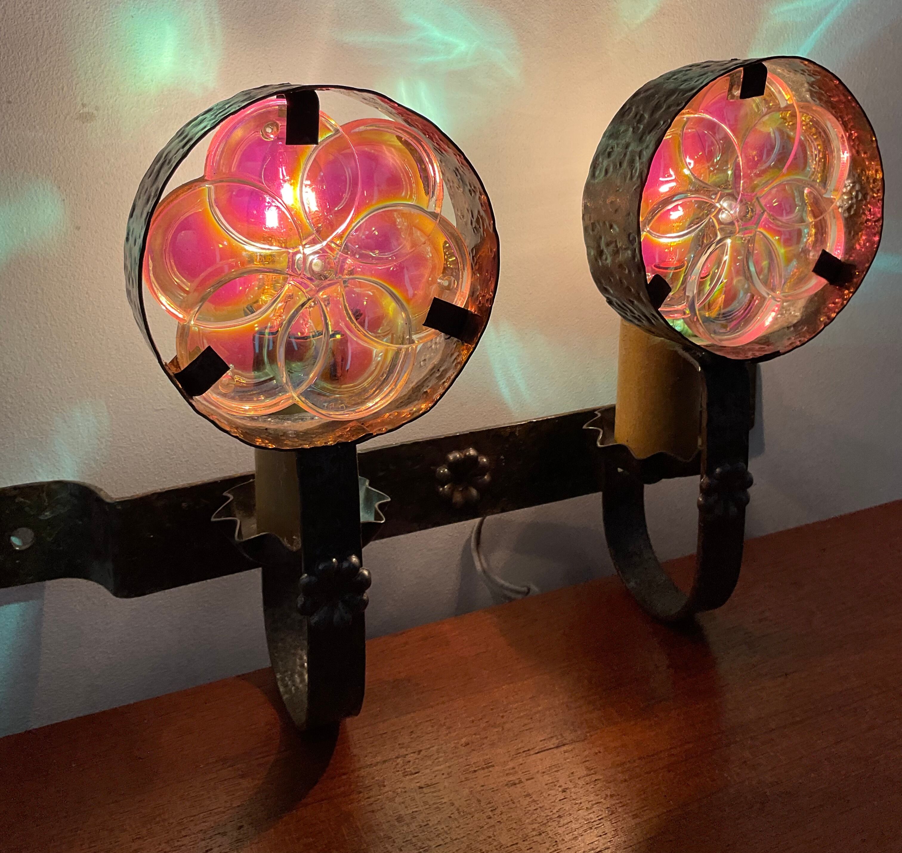 Vintage wall lamps in wrought iron and Murano glass paste from the 50s and 60s