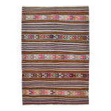 5x8 Kilim Colorful Striped Vintage Wool Kilim Rug, 160x232 Cm