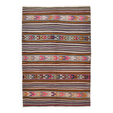 5x8 Kilim Colorful Striped Vintage Wool Kilim Rug, 160x232 Cm