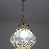 Set of 2 Wonderful Amber Vintage Venetian Lantern, Murano Glass, Italy, 1950s