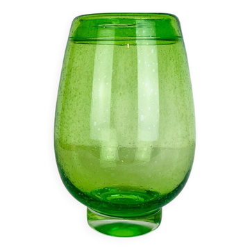 Vase verre bullé vert, vintage