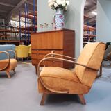 1930 Jindrich Halabala Bentwood Armchair in Rust Brown Velvet