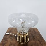 1970s table lamp in worked glass and gold metal