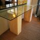 XXL vintage Italian console in travertine and glass from the 80s