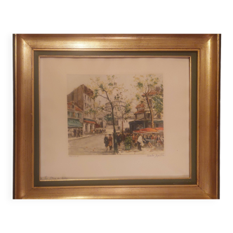 Numbered lithograph by Charles BONDIN, Place du Tertre, Paris.