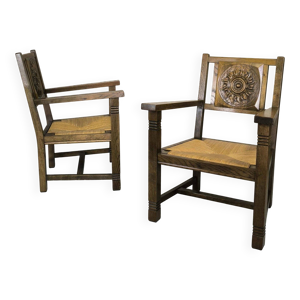Paire de fauteuils vintage - paille