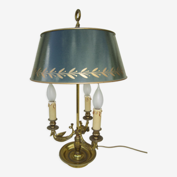 Lampe bouillotte de style Empire Bronze doré, abat-jour tôle laqué, Lucien Gau