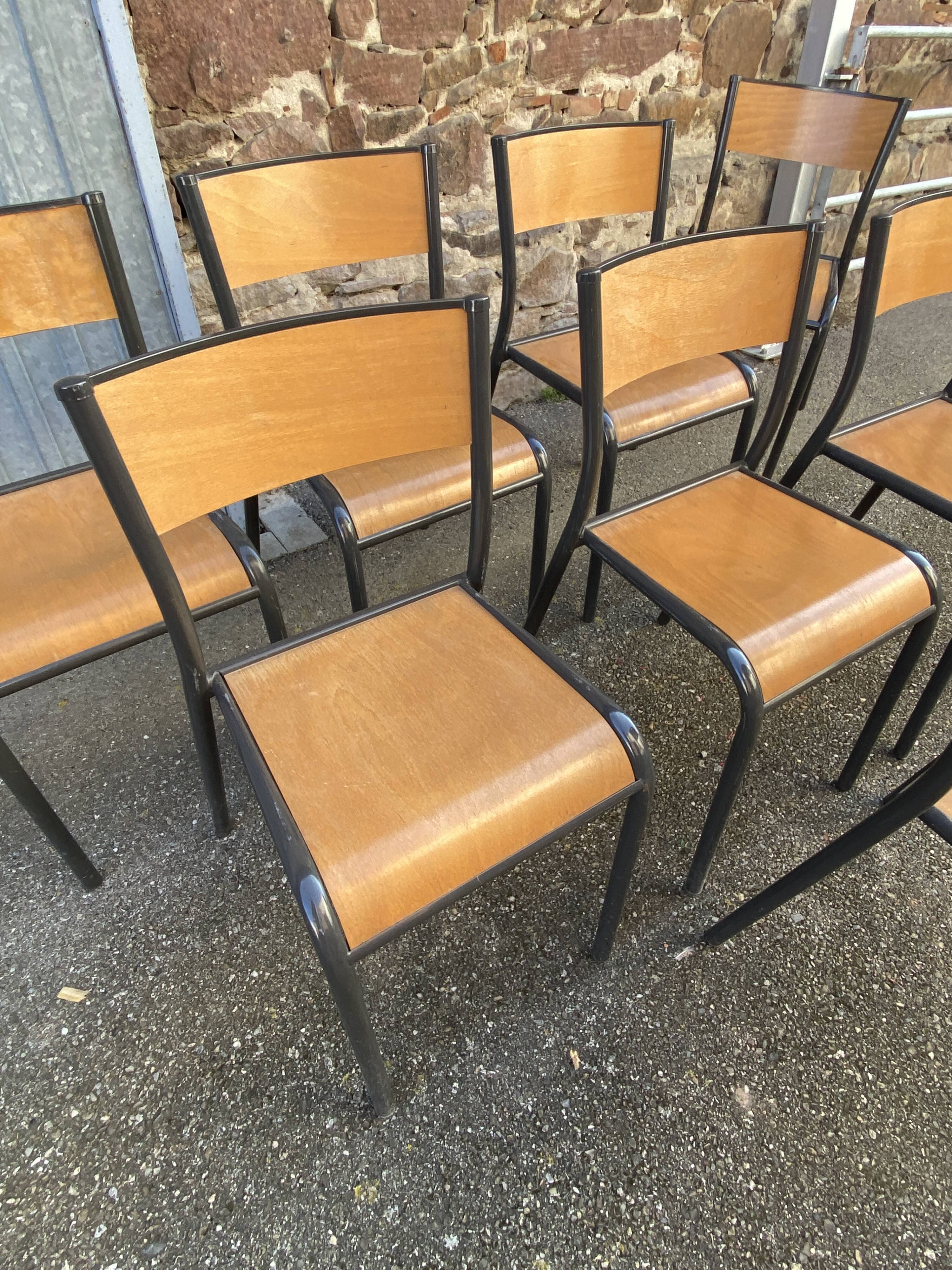 Lot de 8 chaises industrielles école  vintage collectivités mullca delagrav