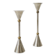 Pair of postmodern candlesticks in Memphis style made of steel and brass.