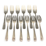 Suite de 12 fourchettes à dessert gâteaux en métal argenté design Vintage 1