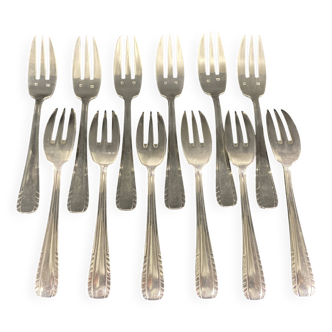 Set of 12 Vintage Design Silver Metal Dessert Cake Forks 1