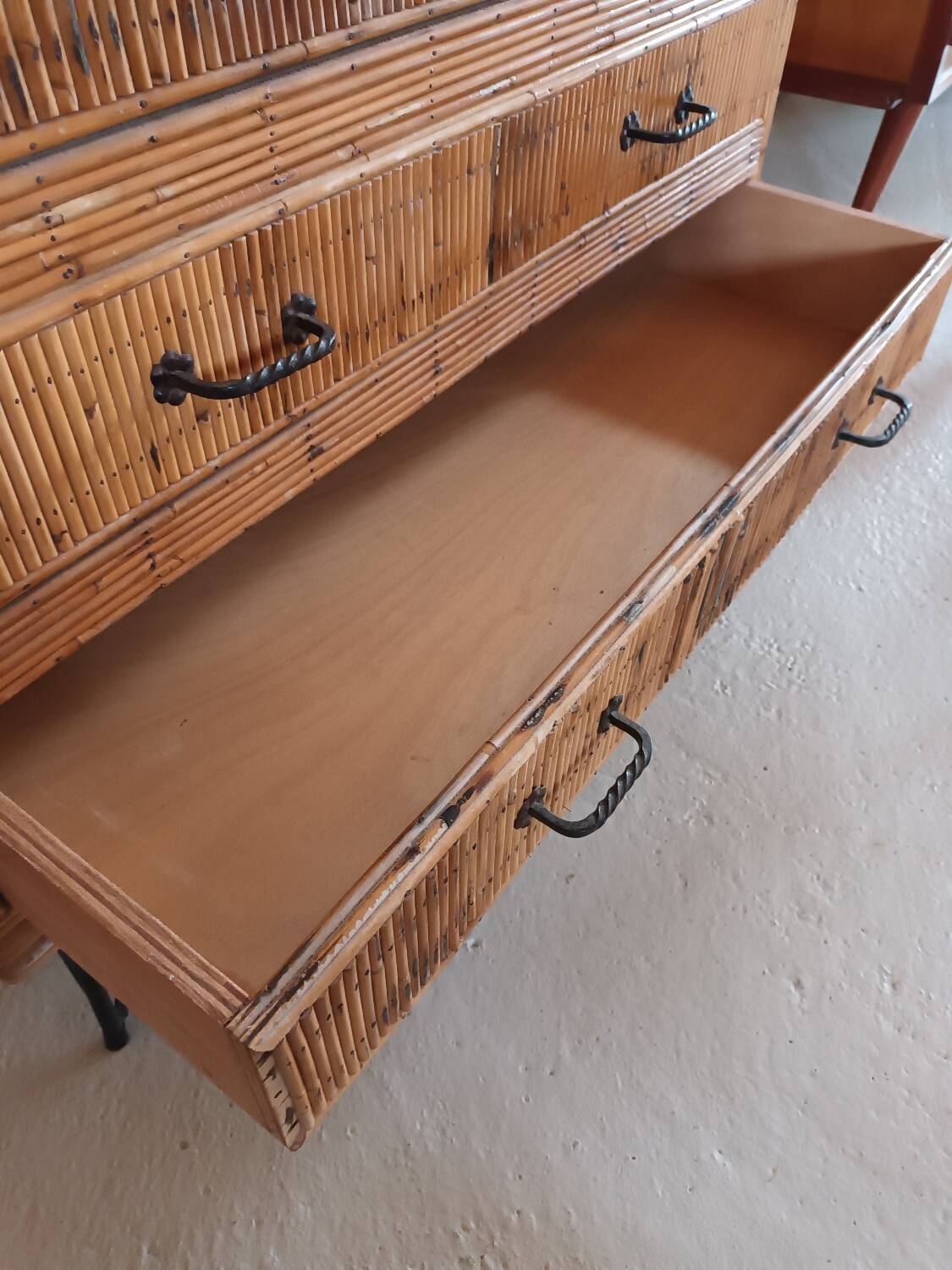 Vintage rattan chest of drawers