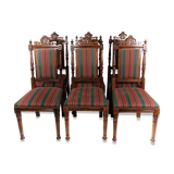 Set of six dining room chairs of oak and upholstered with striped fabric, 1920s
