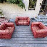 Set of sofas, red leather, 1980s reissue