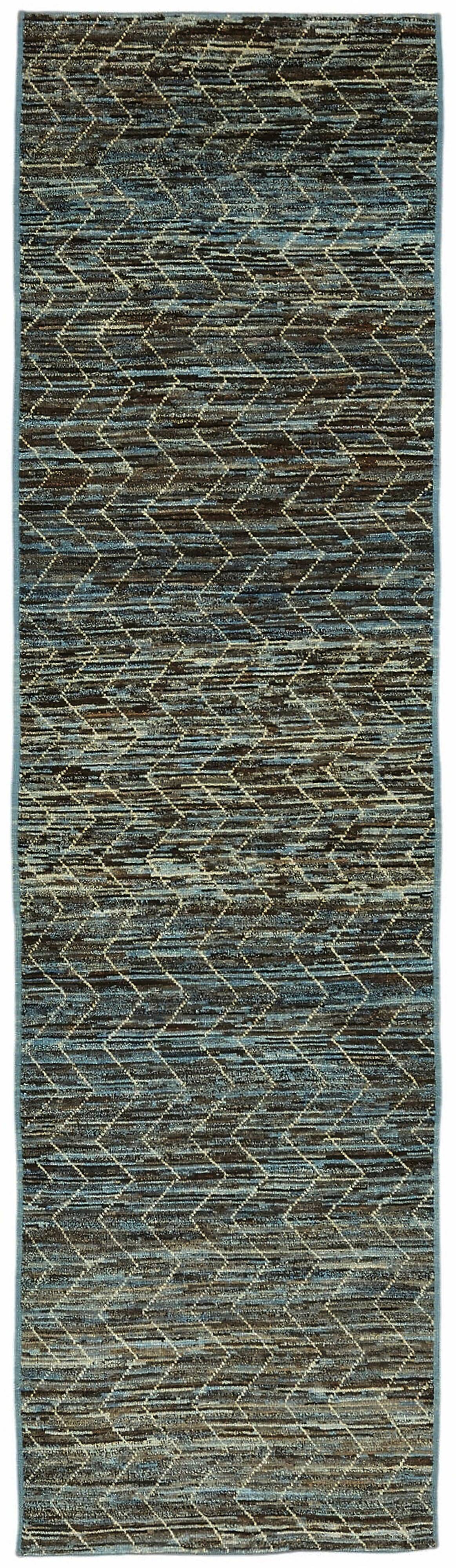 Handwoven Turkish Rustic 90 cm x 320 cm Blue Wool Runner Carpet
