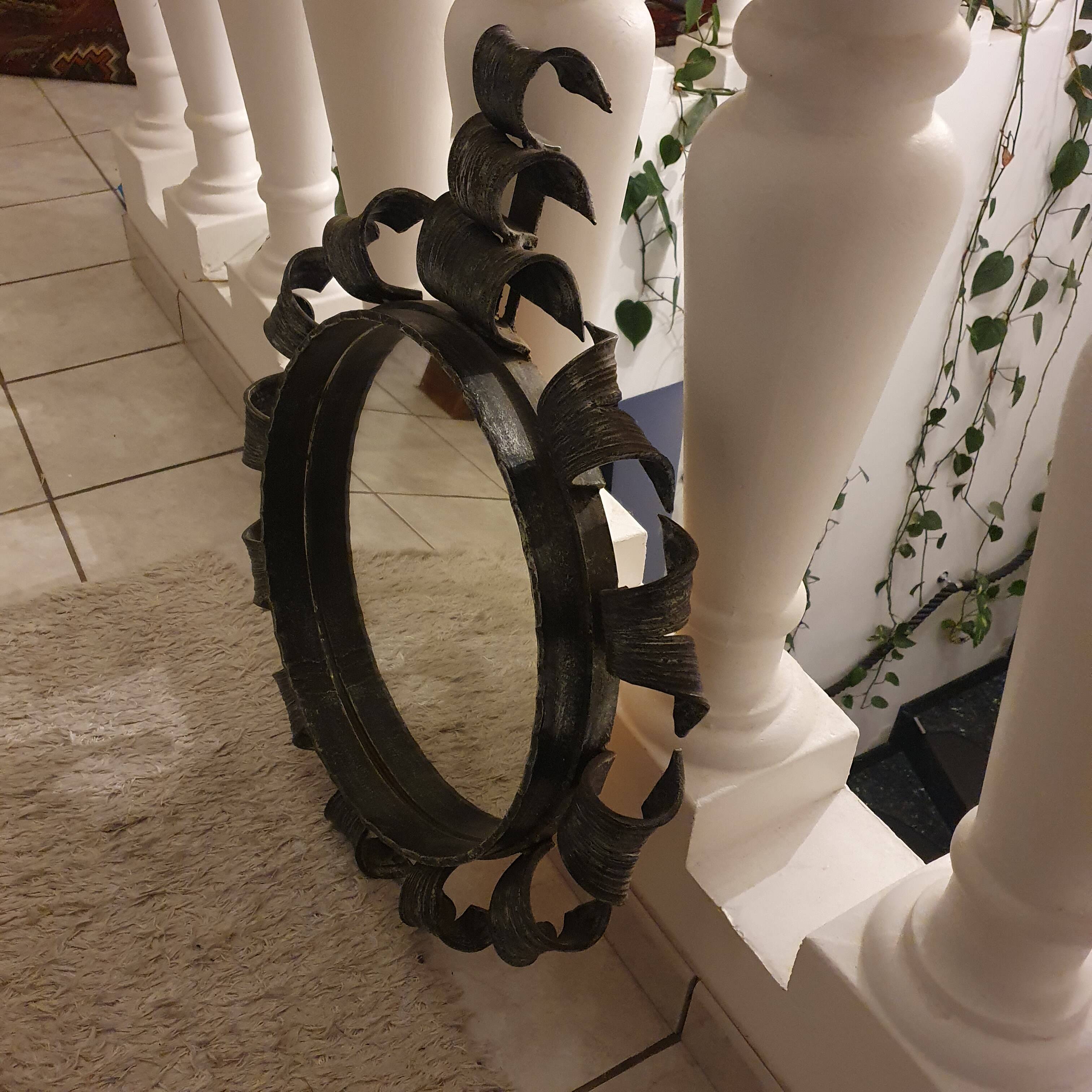 Brutalist wrought iron mirror, Spain, 1950