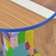 Handmade table made from recycled materials, colourful, abstract.