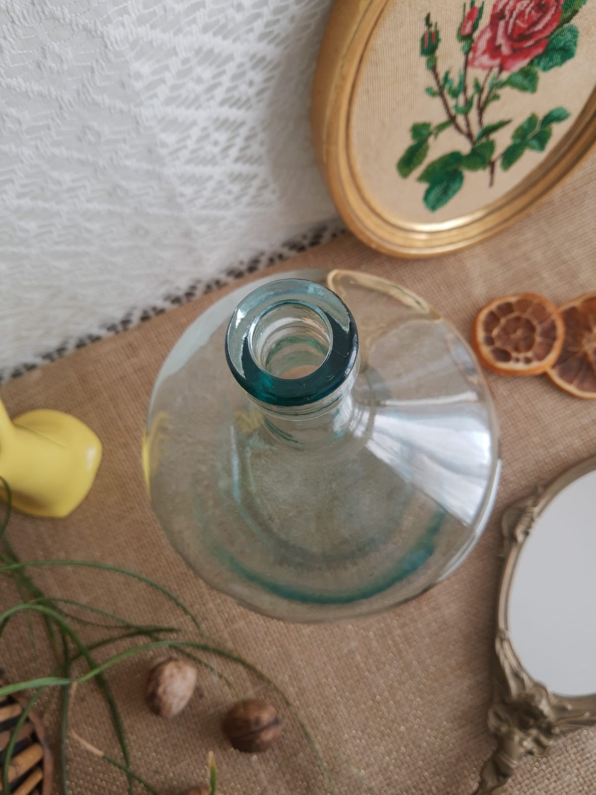 Demijohn in vintage transparent glass
