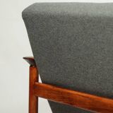 Fauteuil Mid Century par Edmund Homa Revêtement en laine Bois naturel Vernis Design vintage, années 1960