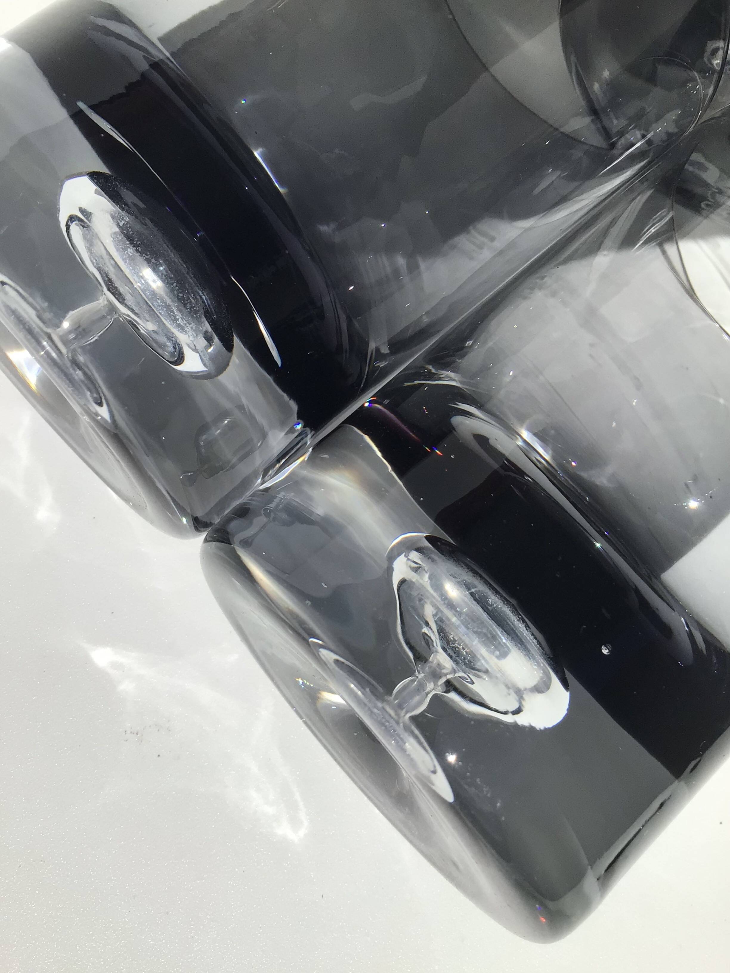 5 70's large bubble black smoked whiskey glasses