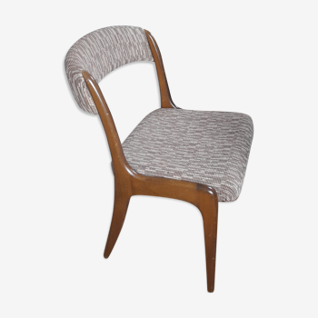 Chaise traineau par Self - NF14, bois massif et tissu laine, vintage 1960's