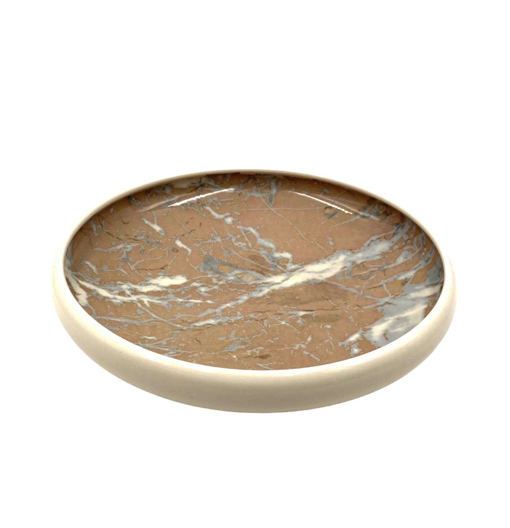 Alvino Bagni, white marbled ceramic centerpiece / vide poche, ca. 1970