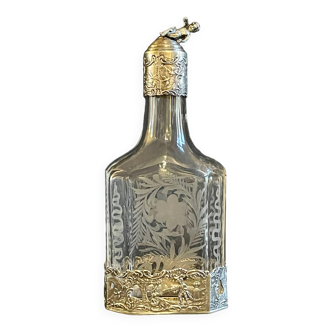 Carafe, bottle engraved in sterling silver, German late 19th century