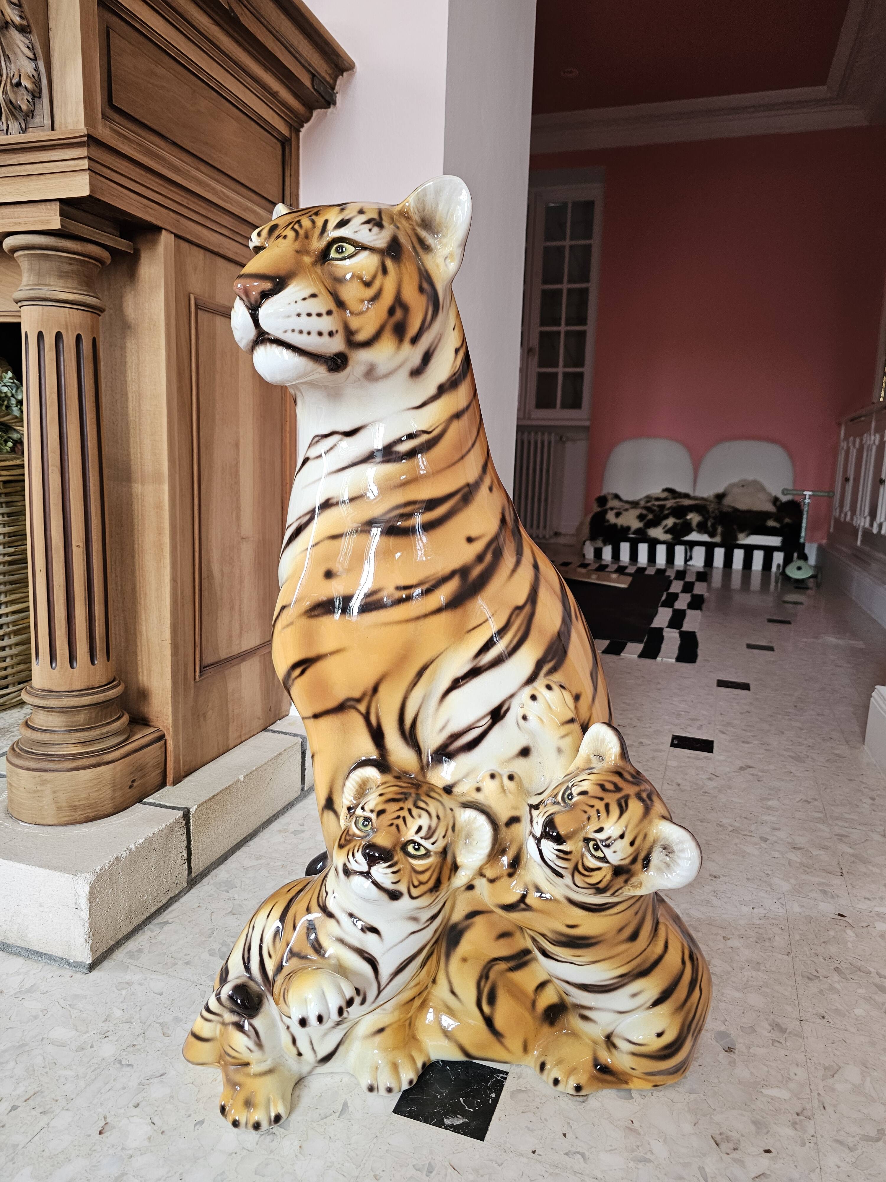 Ceramic sculpture tiger Modern Art Capodimonte