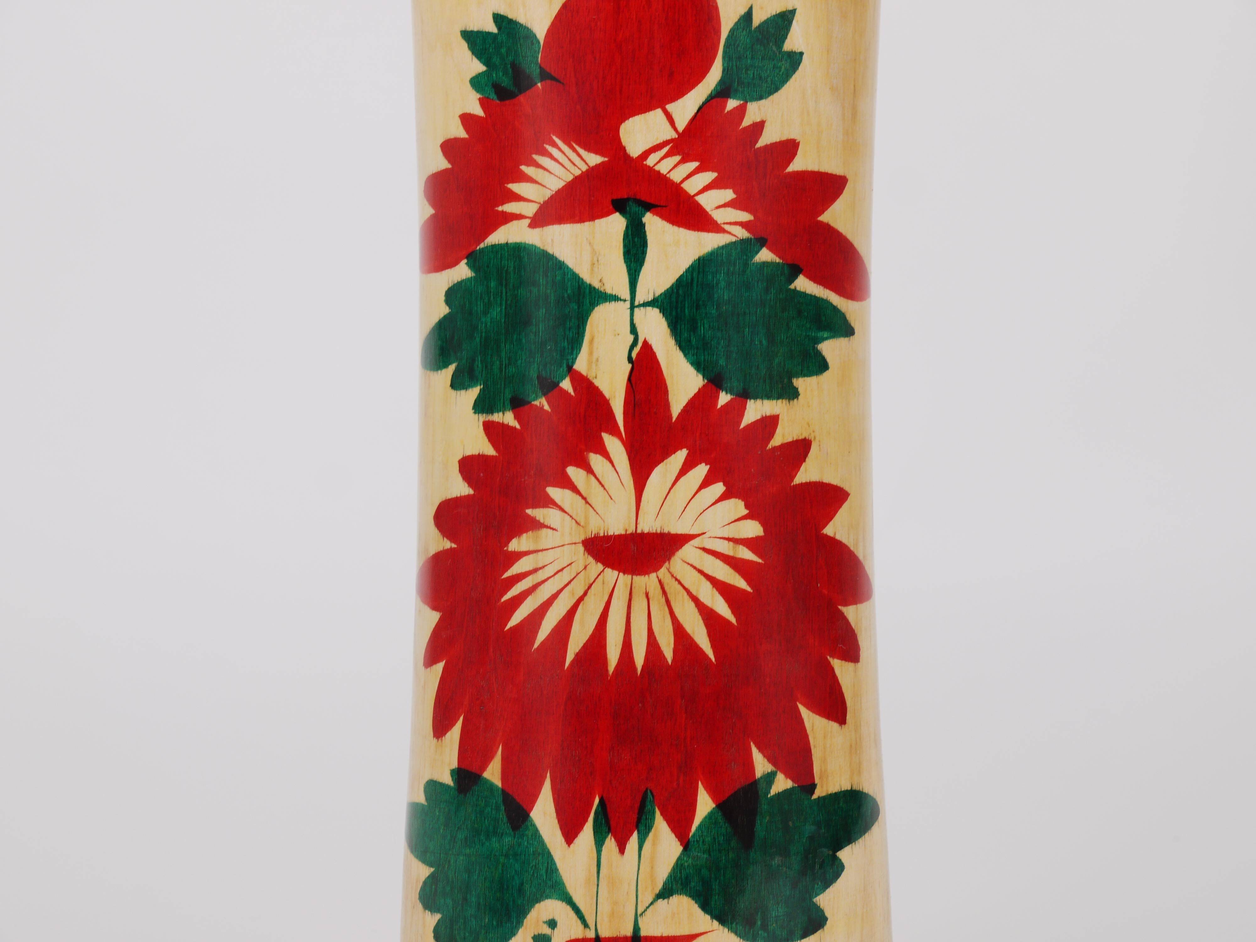 Decorative Kokeshi doll sculpture from Naruko, northern Japan, hand-painted.