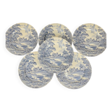 Set of 6 flat plates "English style" blue, Lunéville