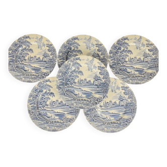 Set of 6 flat plates "English style" blue, Lunéville
