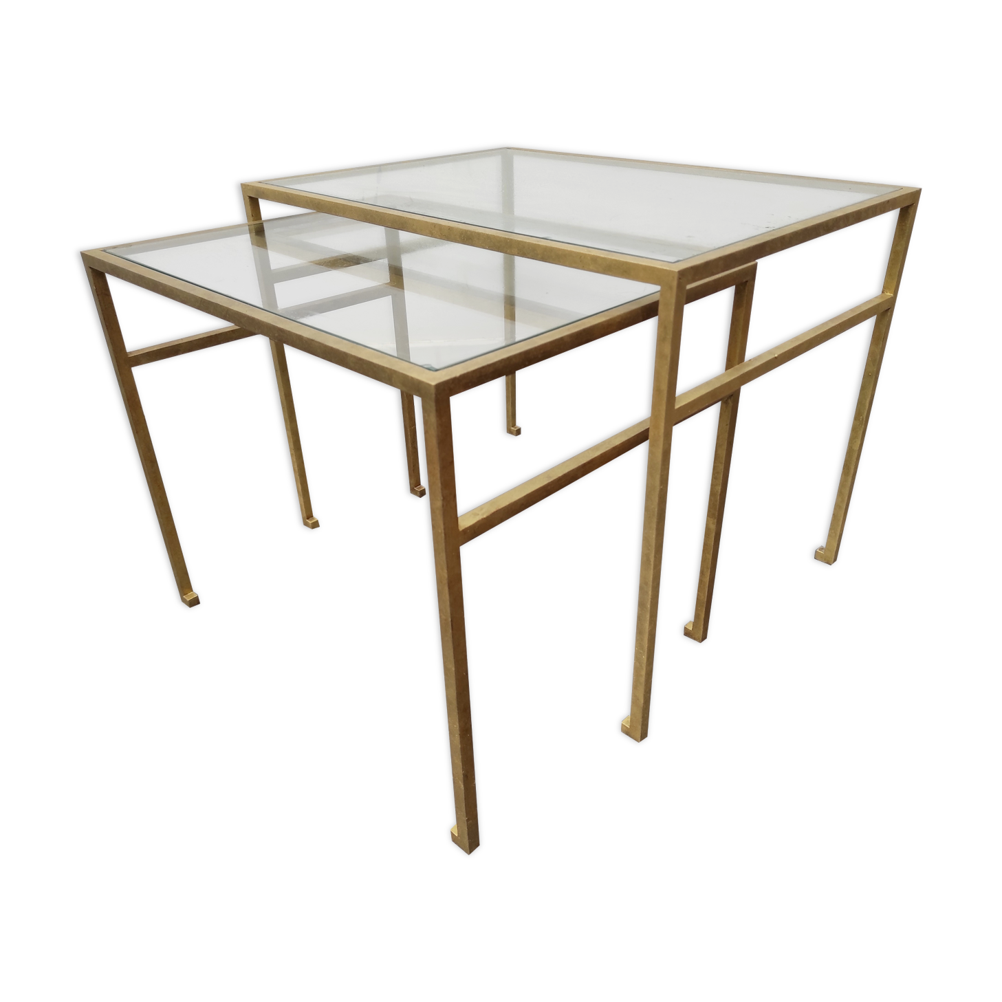 Tables basses gigognes Roger Thibier dorées 1960