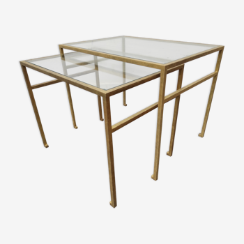 Coffee tables trundle Roger Thibier gilded 1960