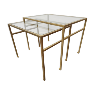 Coffee tables trundle Roger Thibier gilded 1960