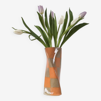 Orange Check Twist Vase
