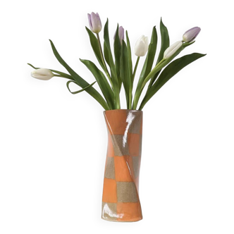 Orange Check Twist Vase