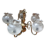 Lustre en laiton vintage avec globes en verre