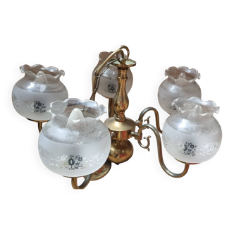 Vintage brass chandelier with glass globes