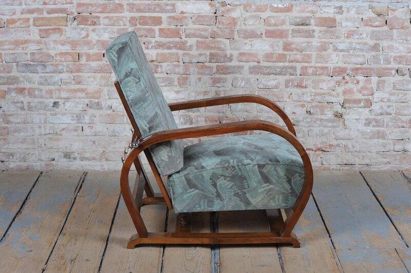 Czech Art Deco Walnut and Chrome Reclining Armchair, 1930s