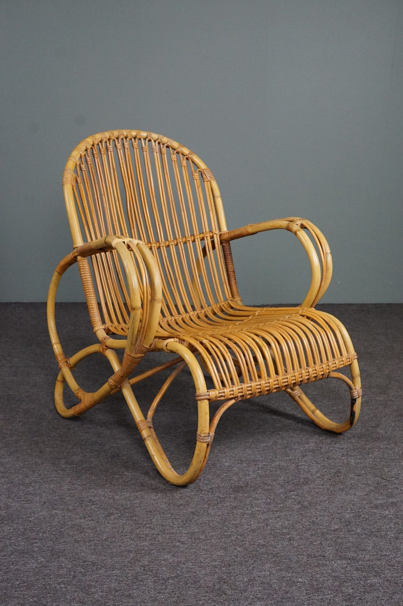 Unique Dutch design rattan armchair, 1950s