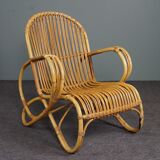 Unique Dutch design rattan armchair, 1950s