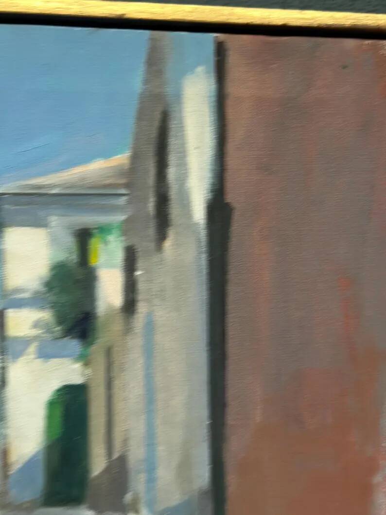 Original Swedish Oil on Canvas – “Town” by Mats Rydstern – Signed – Vintage & Framed – 37 × 49 cm (14.6" × 19.3")
