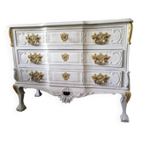 Commode blanche et dorée patinée
